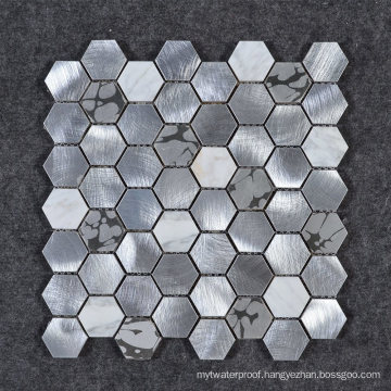 Hot Sale Japanese Style Hexagon Marble Stone Mix Metallic Mosaic